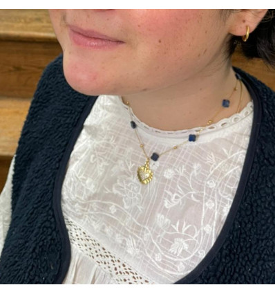 Collier cœur laiton plaqué or 14K, Lapis Lazulis