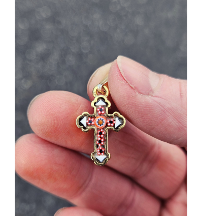 Pendentif croix en mosaïque byzantine Trinité fait main