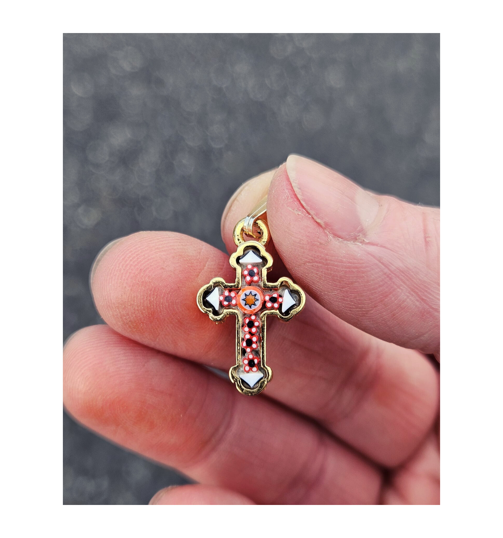 Pendentif Croix Mosaïque Bleu - Occasion, Bijou Fantaisie Vintage