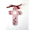 Croix de l'Espérance rose  en bois fleurs rouge