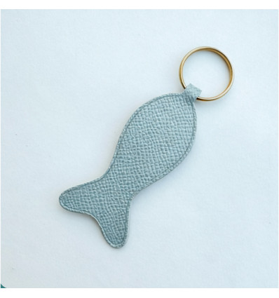 Porte-clés cuir grainé bleu dauphin