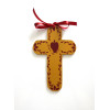 Croix de l'Espérance en bois ocre cœur vendéen et liseré rouge