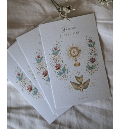 Carte hostensoir & colombe "Jésus je vous aime" - lot de 10