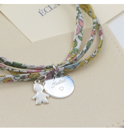 MAMAN ❤️ - Bracelet Liberty 3 tours Médaille & Silhouettes Enfants