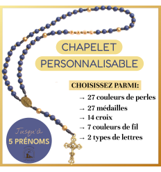 Chapelet catholique en bois, fait main et personnalisable : couleurs, m&eacute;daille, croix et pr&eacute;noms.