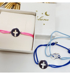 Bracelet cordon pastille croix