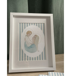 Petite Aquarelle &laquo;&nbsp;vierge &agrave; l&rsquo;enfant&nbsp;&raquo; &agrave; encadrer