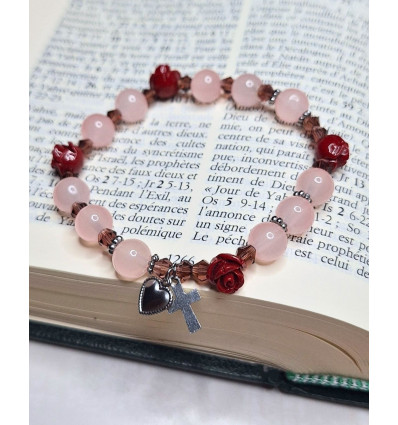 Bracelet dizainier Sainte Thérèse avec perles en forme de roses (fait main en France)