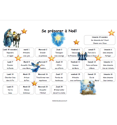 Calendrier de l'Avent pour adulte/ados avec des prières à imprimer 2026