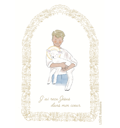 Signet communiant blond et agneau