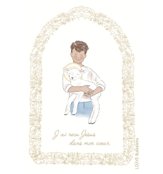 Signet communiant brun et agneau