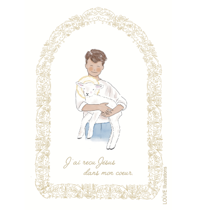 Signet communiant brun et agneau