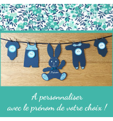 Fil à linge doudous motifs verts personnalisé
