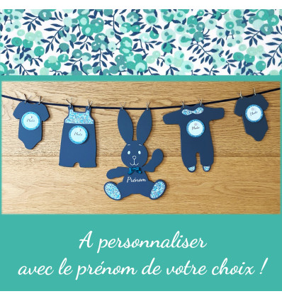 Fil à linge doudous motifs verts personnalisé