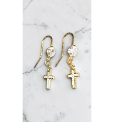 Boucles d'oreilles pendantes  Croix Celeste
