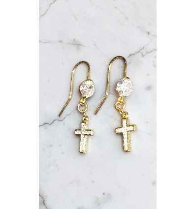 Boucles d'oreilles pendantes  Croix Celeste