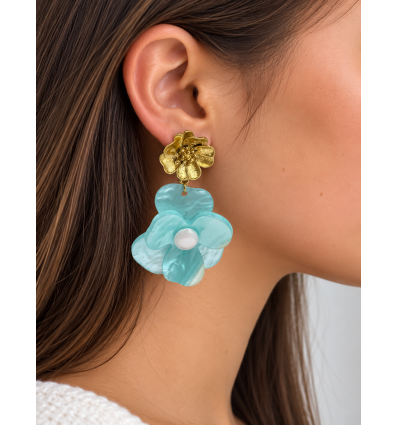 Boucles  d’oreilles Fleur (bleu)